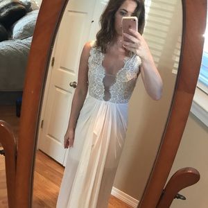 White maxi dress rehearsal dinner dress